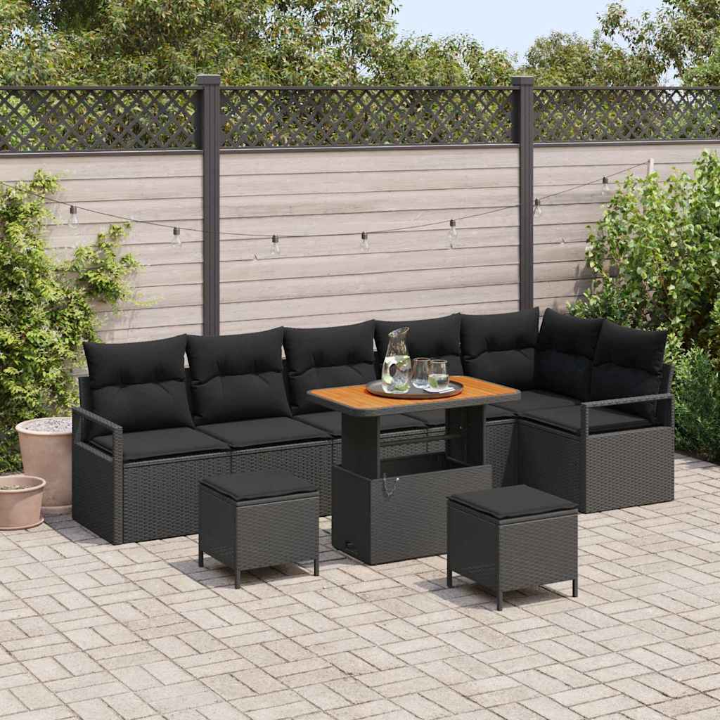Tuin Sofa Set met kussen 9 pcs Zwart Poly riet is nu te koop bij PeponiXL, paradijselijk wonen!