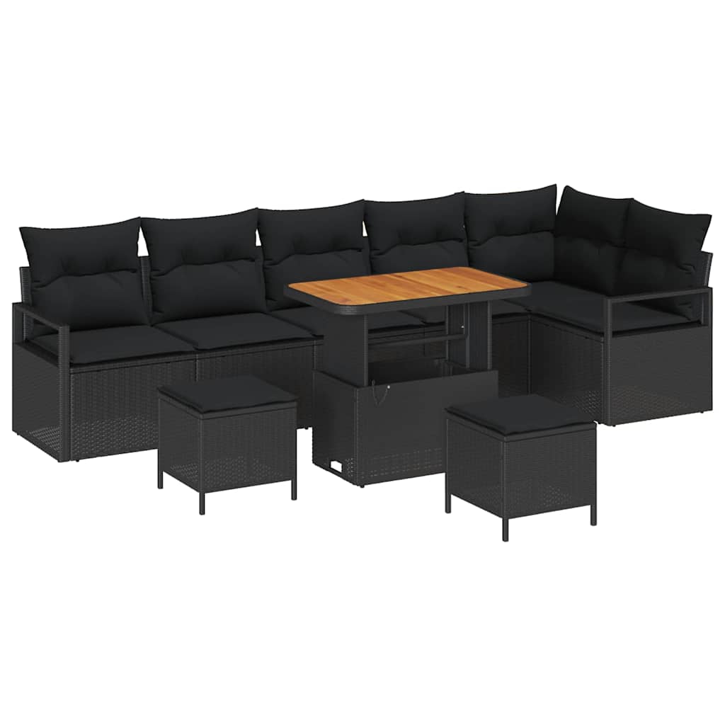 Tuin Sofa Set met kussen 9 pcs Zwart Poly riet is nu te koop bij PeponiXL, paradijselijk wonen!