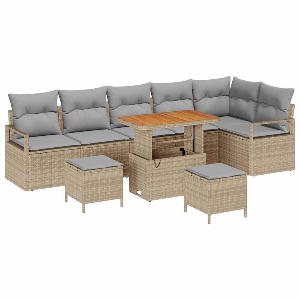 Tuin Sofa Set met kussen 9 pcs Beige Poly riet is nu te koop bij PeponiXL, paradijselijk wonen!
