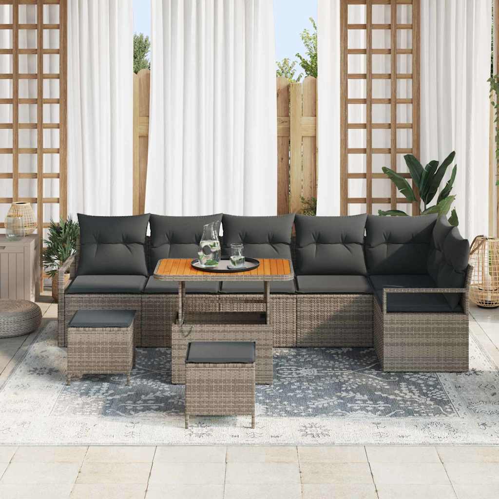 Tuin Sofa Set met kussen 9 pcs Grijs Poly riet is nu te koop bij PeponiXL, paradijselijk wonen!