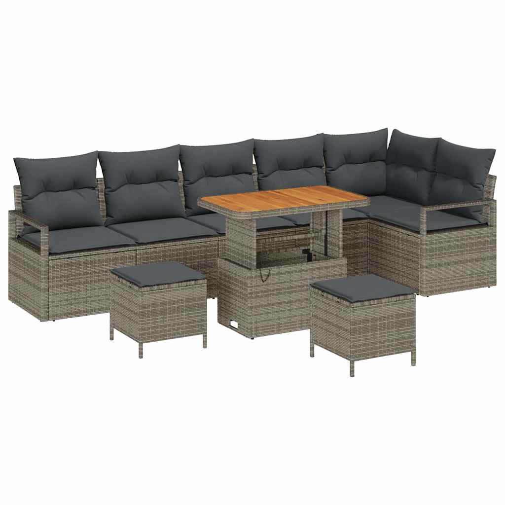 Tuin Sofa Set met kussen 9 pcs Grijs Poly riet is nu te koop bij PeponiXL, paradijselijk wonen!