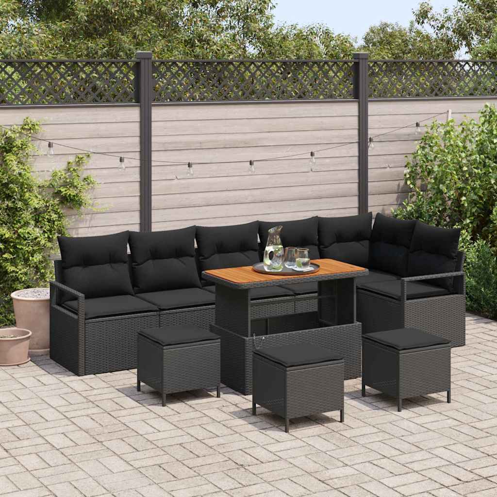 Tuin Sofa Set met kussen 10 pcs Zwart Poly riet is nu te koop bij PeponiXL, paradijselijk wonen!