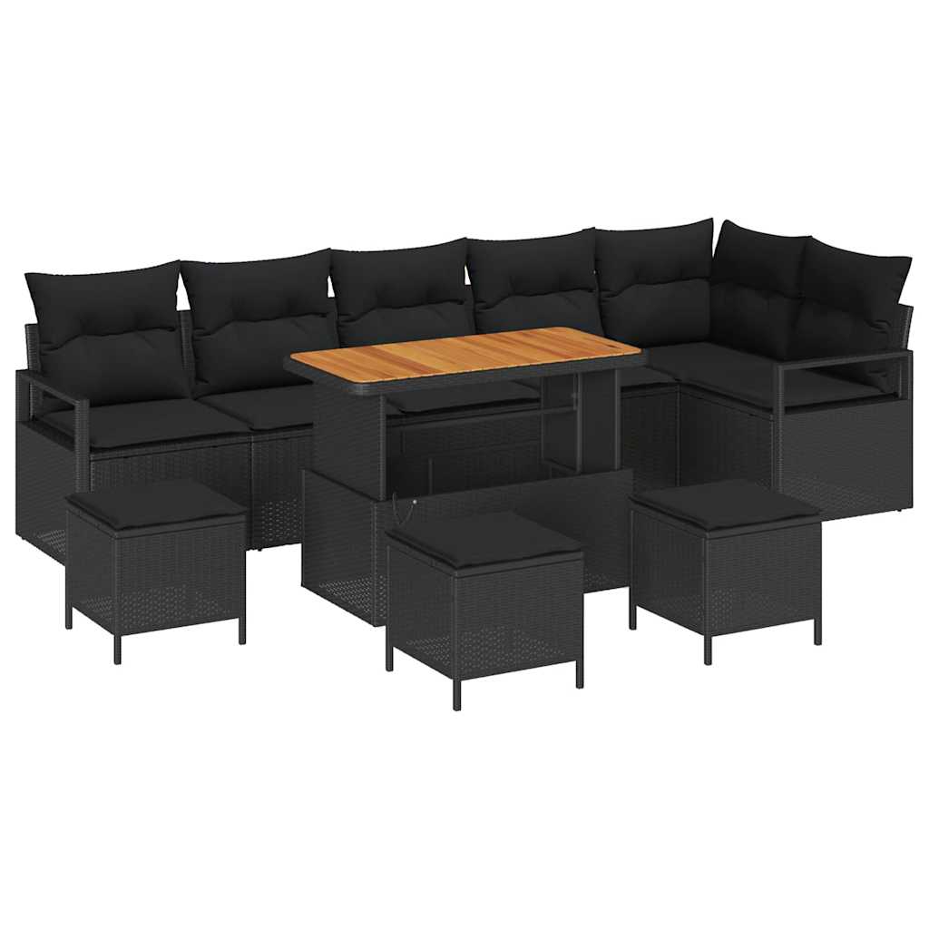 Tuin Sofa Set met kussen 10 pcs Zwart Poly riet is nu te koop bij PeponiXL, paradijselijk wonen!