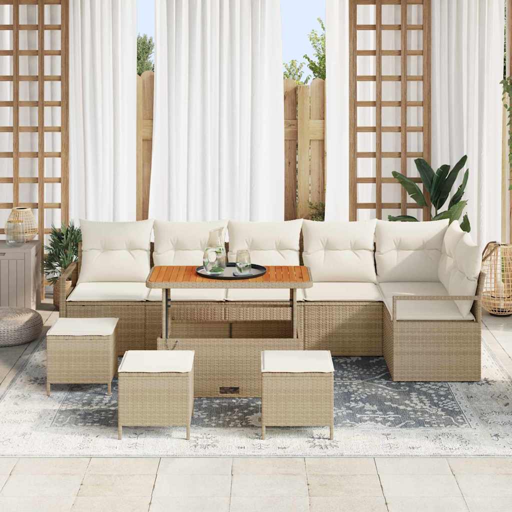 Tuin Sofa Set met kussen 10 pcs Beige Poly riet is nu te koop bij PeponiXL, paradijselijk wonen!