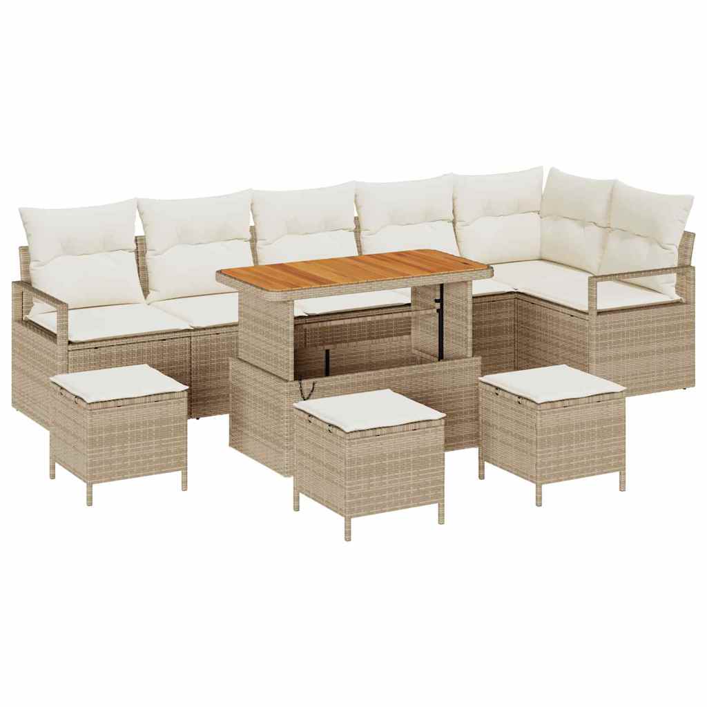Tuin Sofa Set met kussen 10 pcs Beige Poly riet is nu te koop bij PeponiXL, paradijselijk wonen!