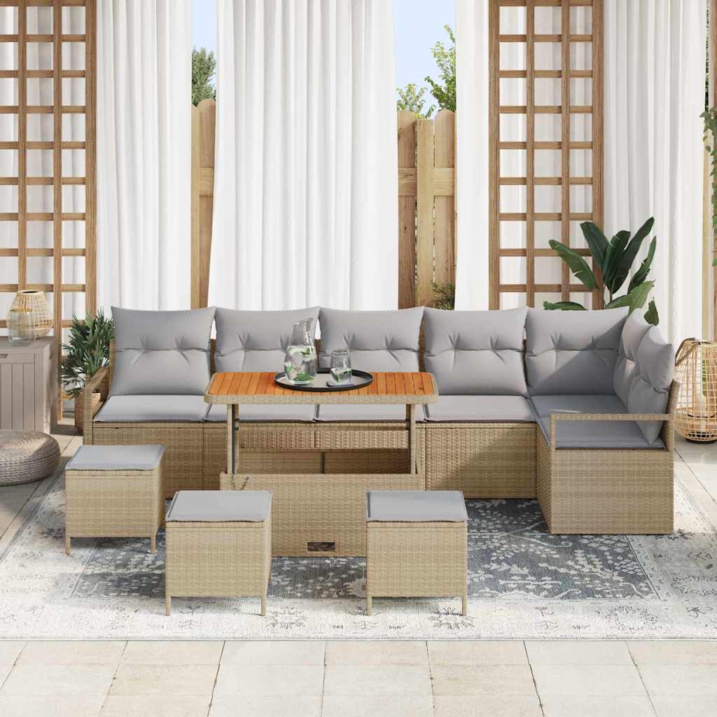 Tuin Sofa Set met kussen 10 pcs Beige Poly riet is nu te koop bij PeponiXL, paradijselijk wonen!