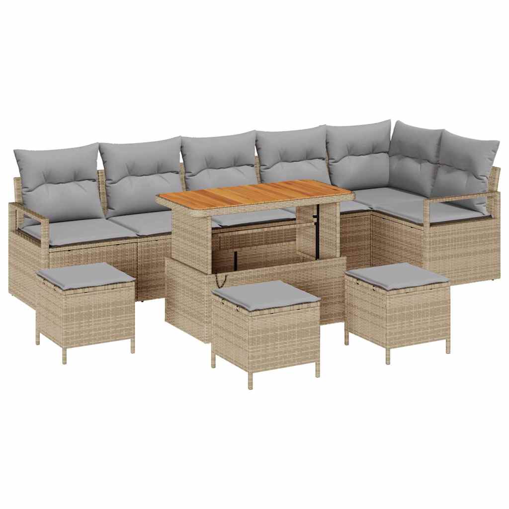 Tuin Sofa Set met kussen 10 pcs Beige Poly riet is nu te koop bij PeponiXL, paradijselijk wonen!