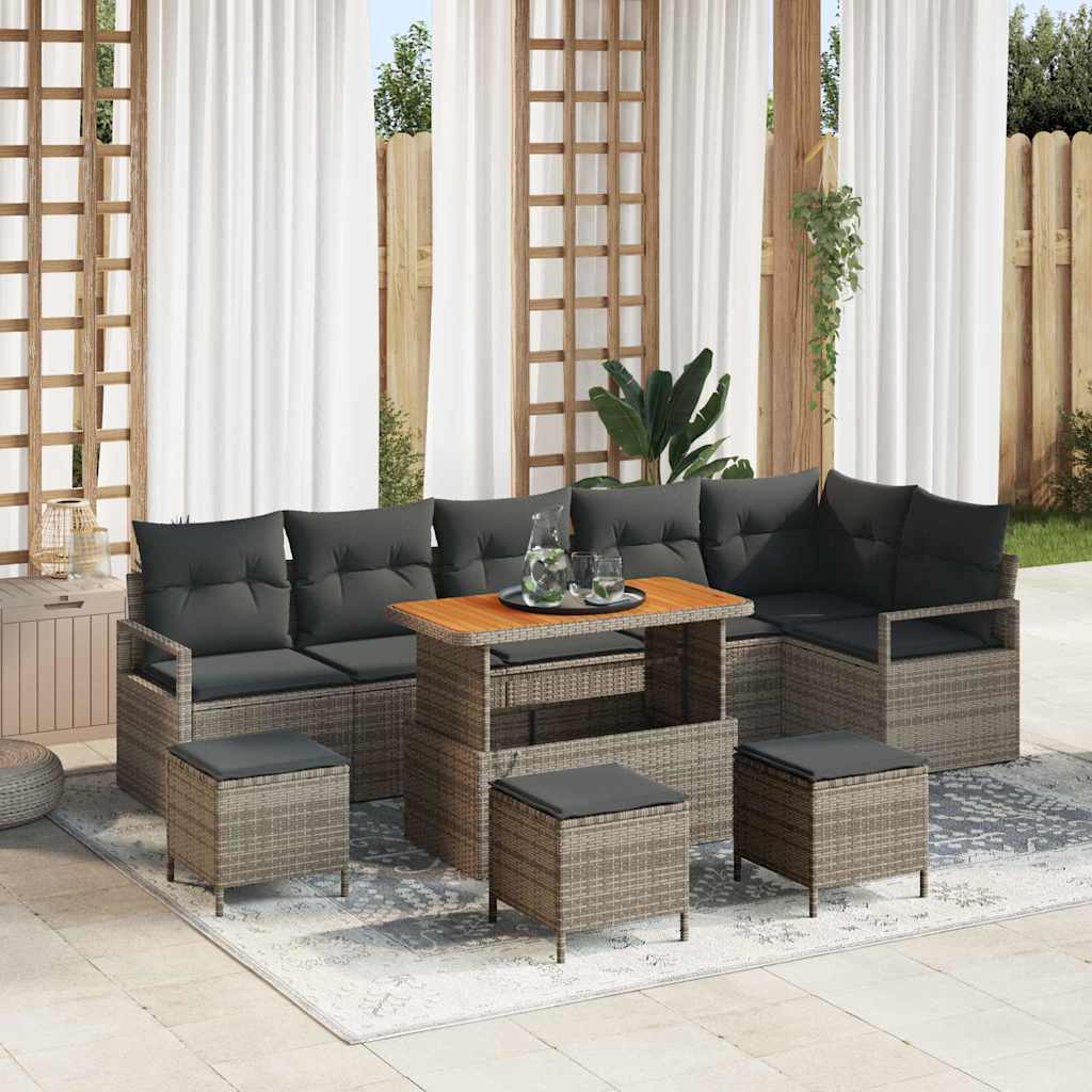 Tuin Sofa Set met kussen 10 pcs Grijs Poly riet is nu te koop bij PeponiXL, paradijselijk wonen!