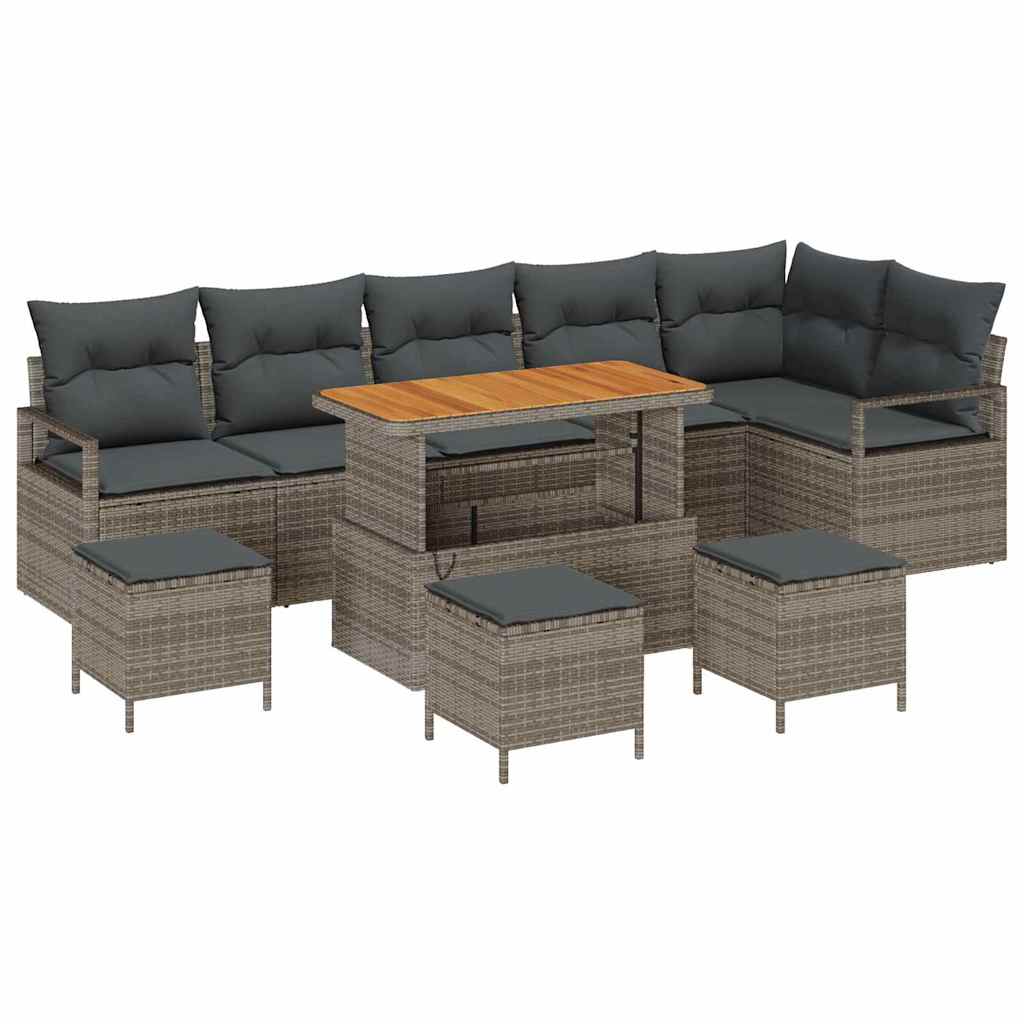 Tuin Sofa Set met kussen 10 pcs Grijs Poly riet is nu te koop bij PeponiXL, paradijselijk wonen!