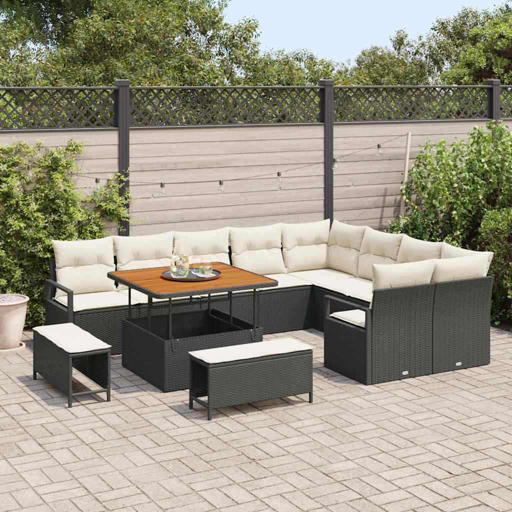 Tuinbankenset met kussen 12 pcs Zwart poly rattan is nu te koop bij PeponiXL, paradijselijk wonen!