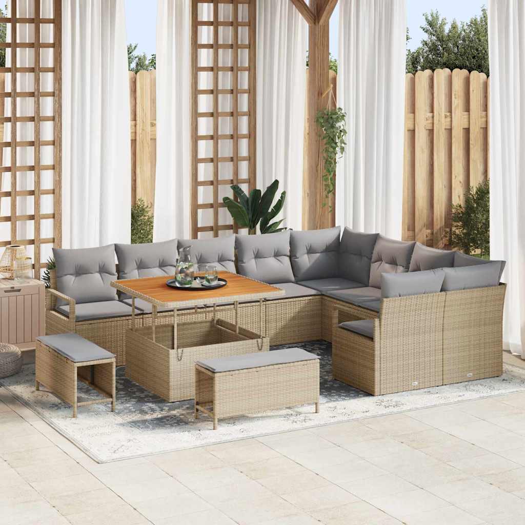 Tuinbankenset met kussen 12 pcs Beige poly rattan is nu te koop bij PeponiXL, paradijselijk wonen!