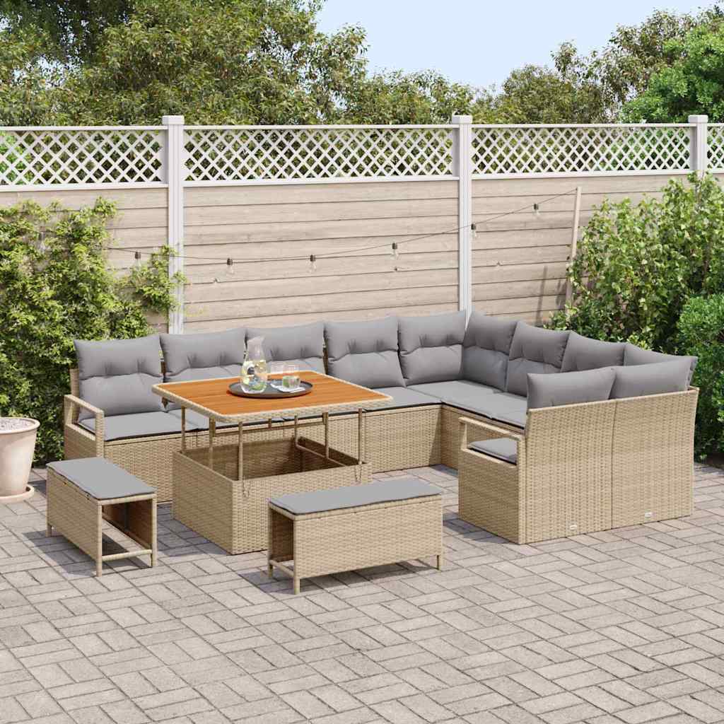 Tuinbankenset met kussen 12 pcs Beige poly rattan is nu te koop bij PeponiXL, paradijselijk wonen!