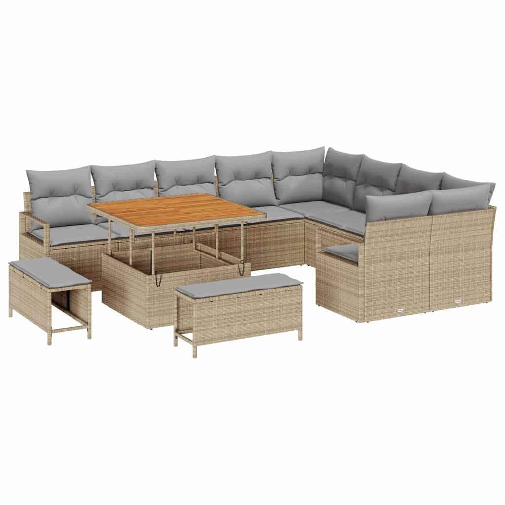 Tuinbankenset met kussen 12 pcs Beige poly rattan is nu te koop bij PeponiXL, paradijselijk wonen!