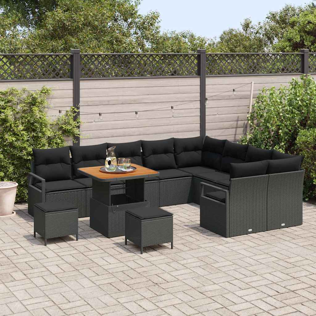 Tuinbankenset met kussen 12 pcs Zwart poly rattan is nu te koop bij PeponiXL, paradijselijk wonen!