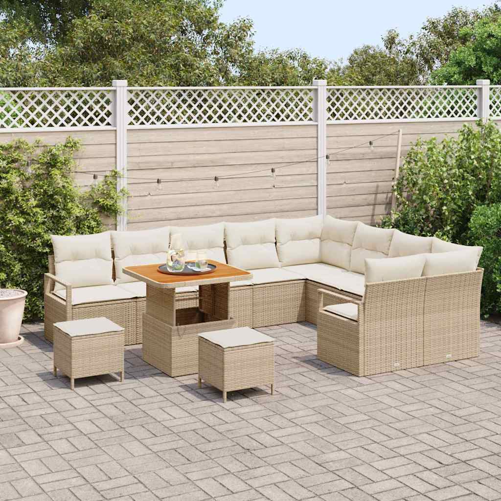 Tuinbankenset met kussen 12 pcs Beige poly rattan