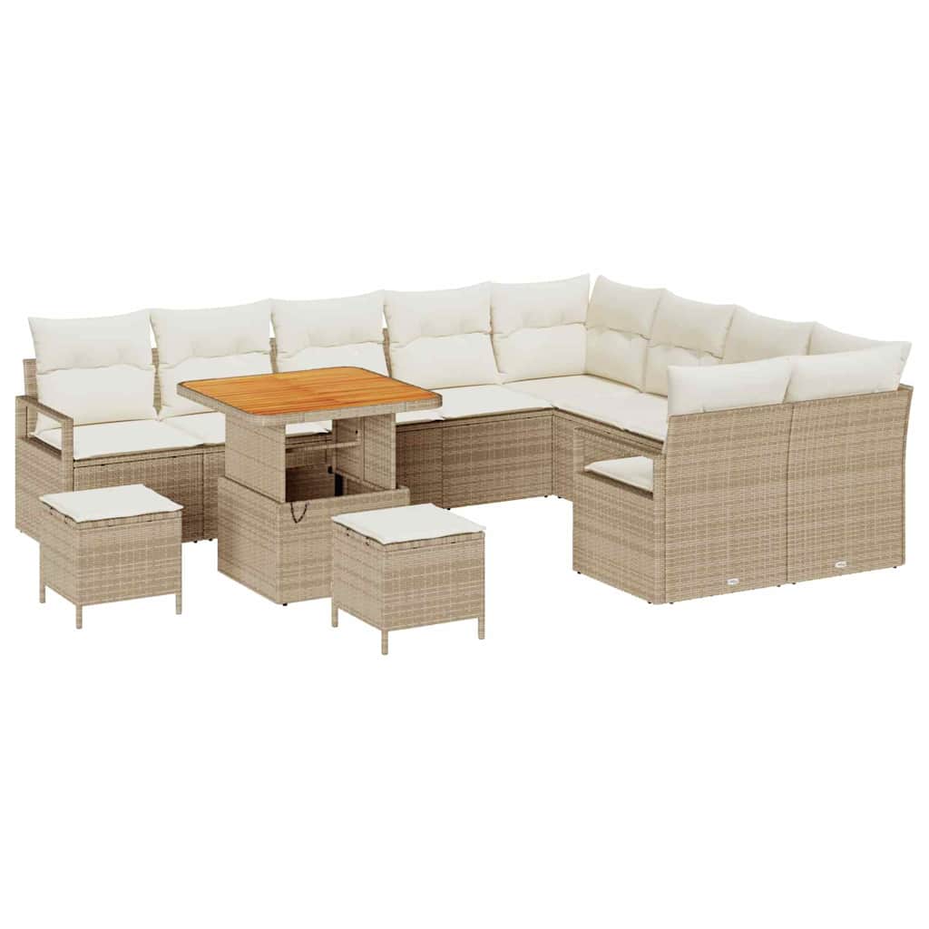 Tuinbankenset met kussen 12 pcs Beige poly rattan