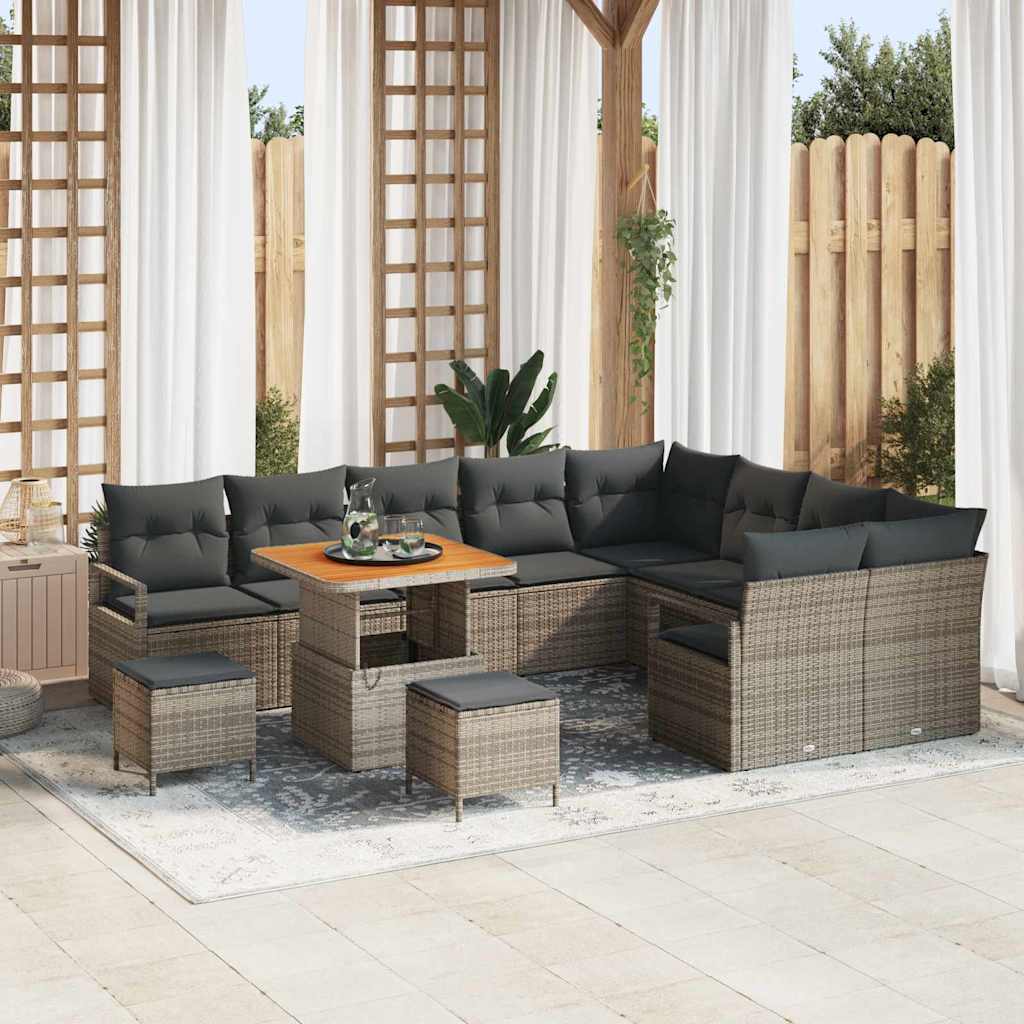 Tuinbankenset met kussen 12 pcs Grijs poly rattan is nu te koop bij PeponiXL, paradijselijk wonen!