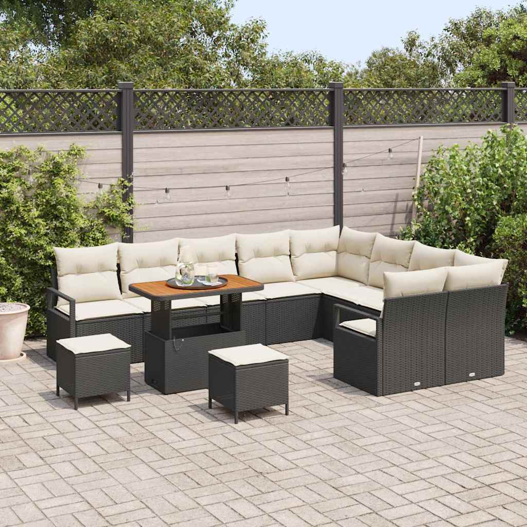 Tuinbankenset met kussen 12 pcs Zwart poly rattan is nu te koop bij PeponiXL, paradijselijk wonen!