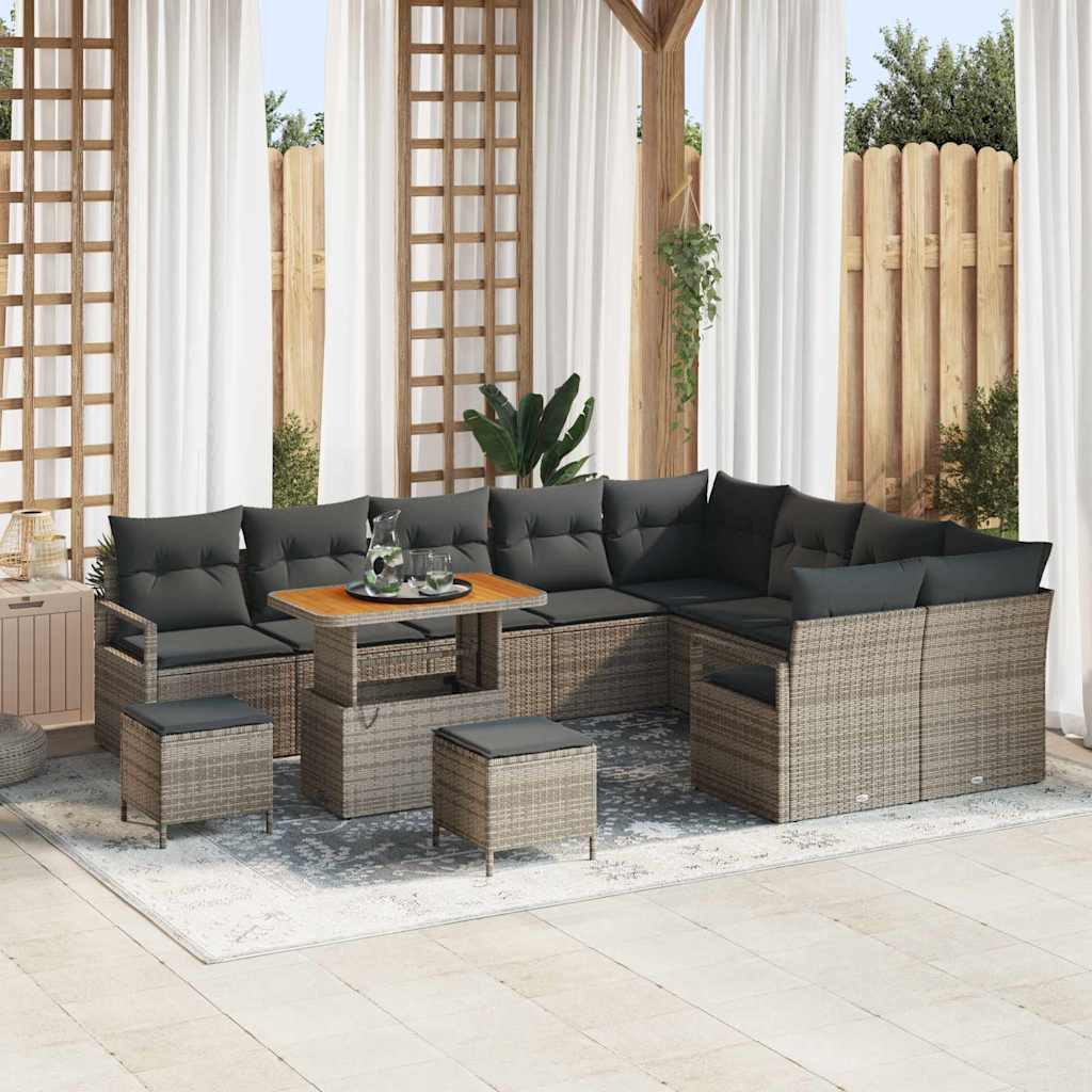 Tuinbankenset met kussen 12 pcs Grijs poly rattan is nu te koop bij PeponiXL, paradijselijk wonen!
