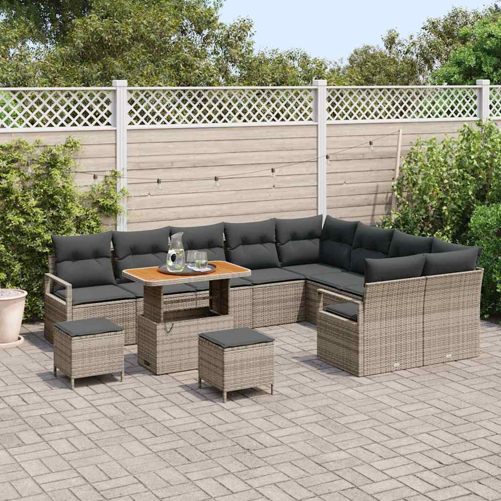 Tuinbankenset met kussen 12 pcs Grijs poly rattan is nu te koop bij PeponiXL, paradijselijk wonen!