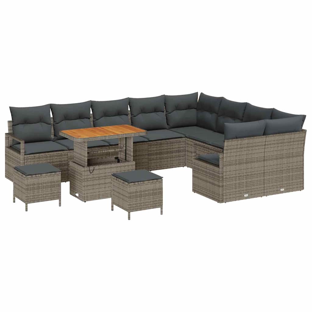Tuinbankenset met kussen 12 pcs Grijs poly rattan is nu te koop bij PeponiXL, paradijselijk wonen!