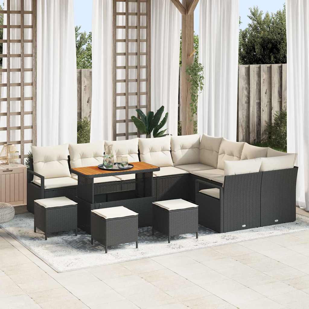 Tuinbankenset met kussen 13 pcs Zwart poly rattan is nu te koop bij PeponiXL, paradijselijk wonen!