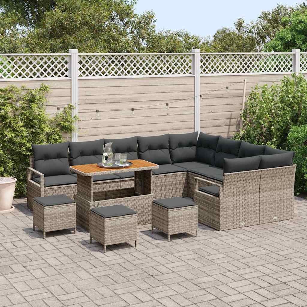 Tuinbankenset met kussen 13 pcs Grijs poly rattan is nu te koop bij PeponiXL, paradijselijk wonen!