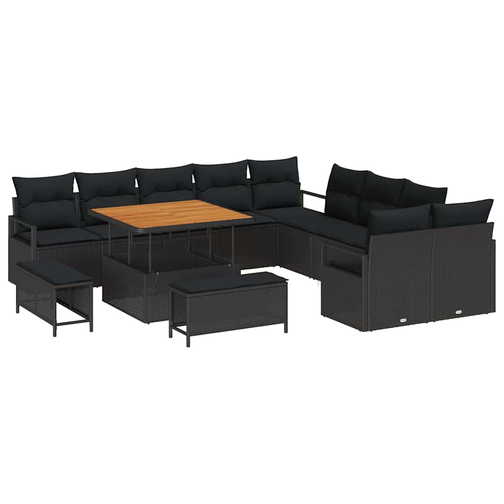 Tuinbankenset met kussen 13 pcs Zwart poly rattan is nu te koop bij PeponiXL, paradijselijk wonen!