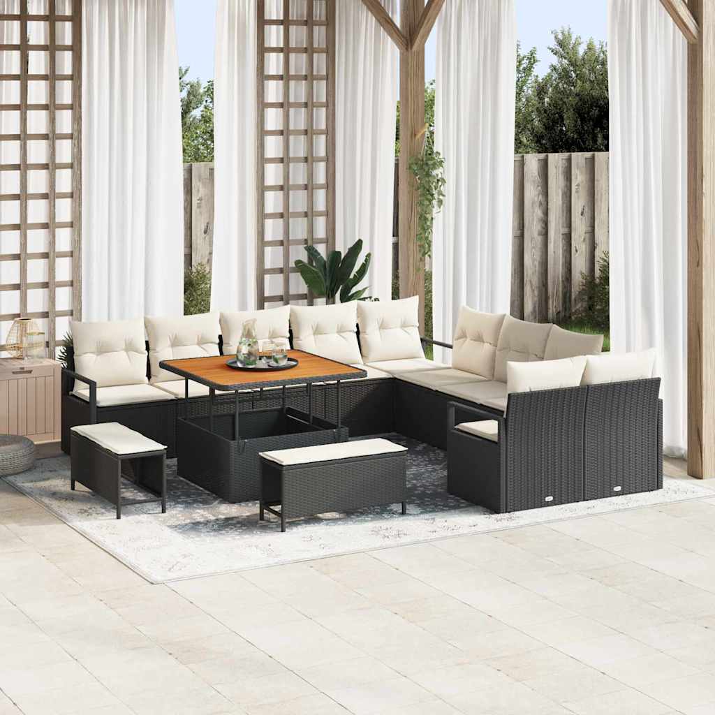Tuinbankenset met kussen 13 pcs Zwart poly rattan is nu te koop bij PeponiXL, paradijselijk wonen!