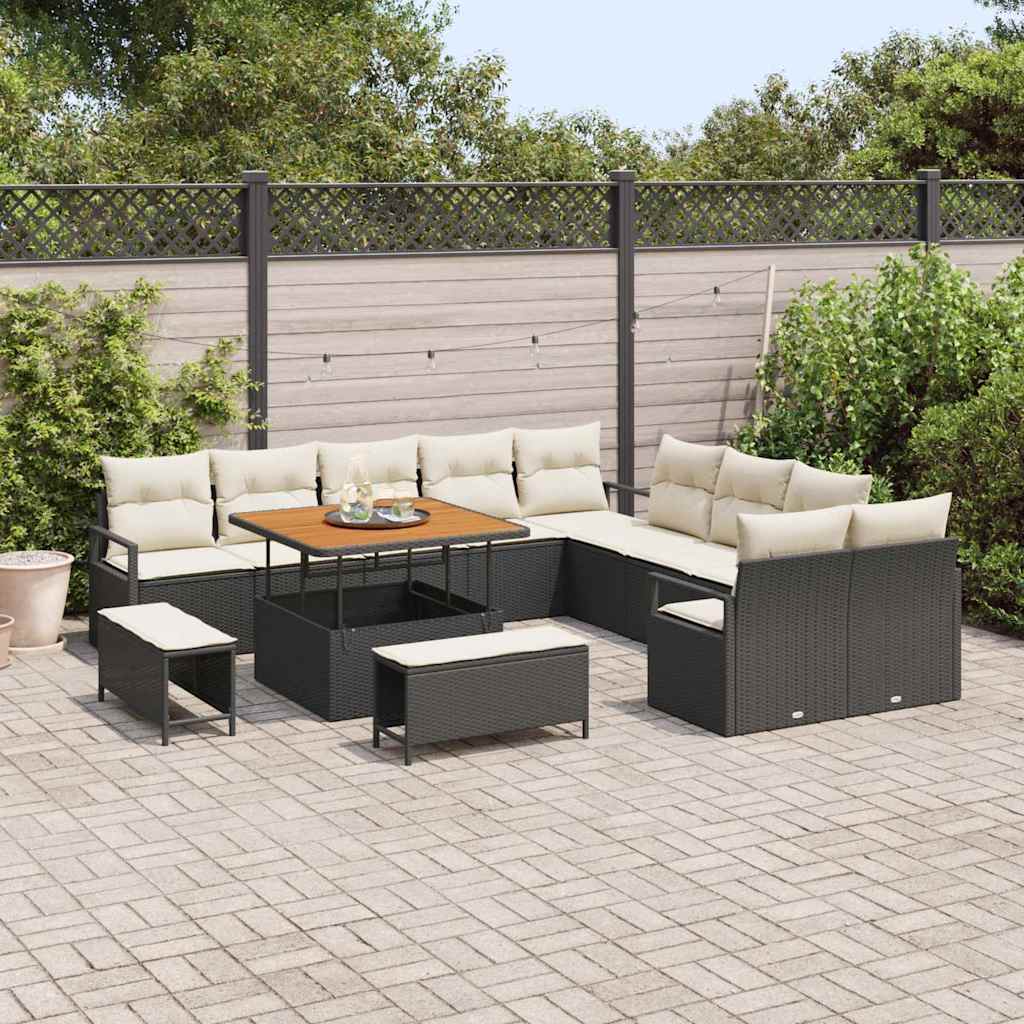 Tuinbankenset met kussen 13 pcs Zwart poly rattan is nu te koop bij PeponiXL, paradijselijk wonen!