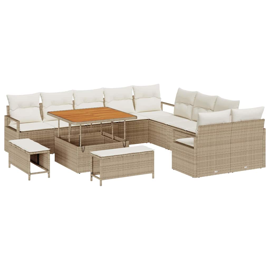 Tuinbankenset met kussen 13 pcs Beige poly rattan is nu te koop bij PeponiXL, paradijselijk wonen!