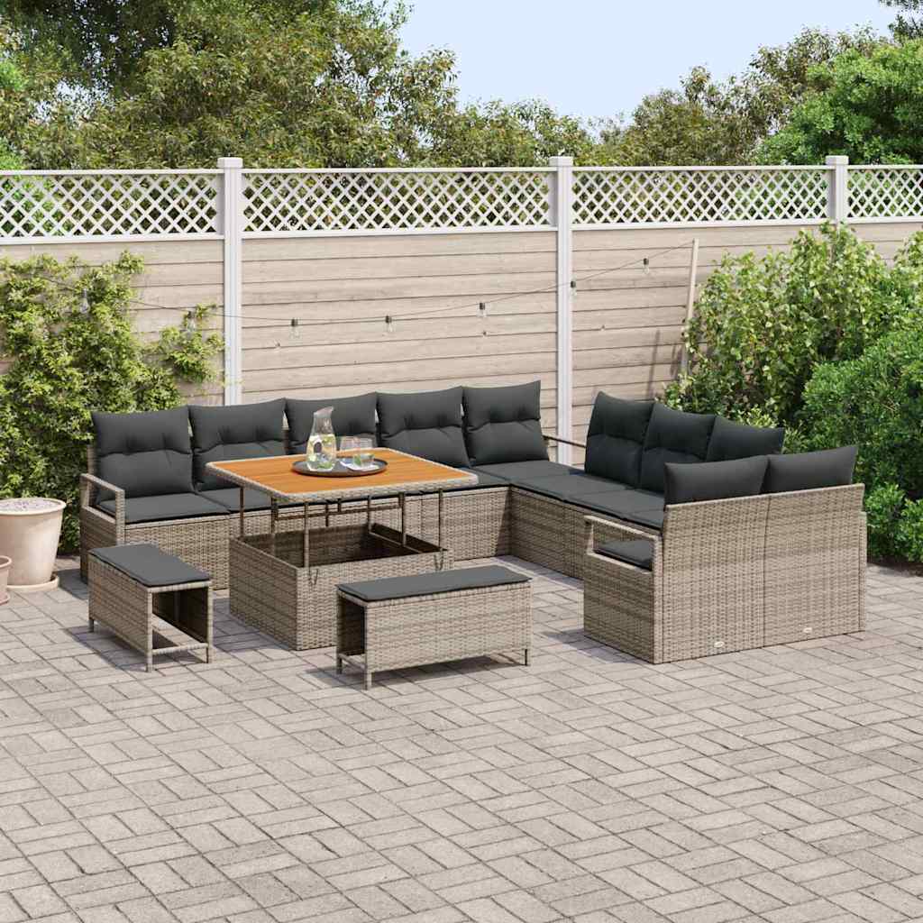 Tuinbankenset met kussen 13 pcs Grijs poly rattan is nu te koop bij PeponiXL, paradijselijk wonen!