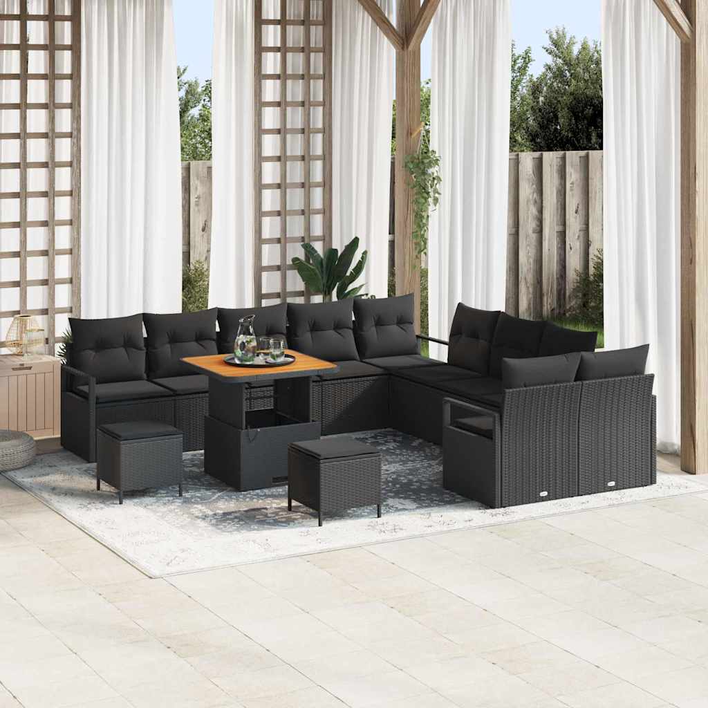 Tuinbankenset met kussen 13 pcs Zwart poly rattan is nu te koop bij PeponiXL, paradijselijk wonen!