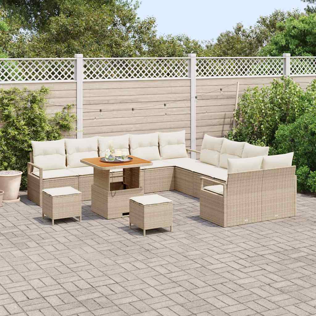 Tuinbankenset met kussen 13 pcs Beige poly rattan is nu te koop bij PeponiXL, paradijselijk wonen!