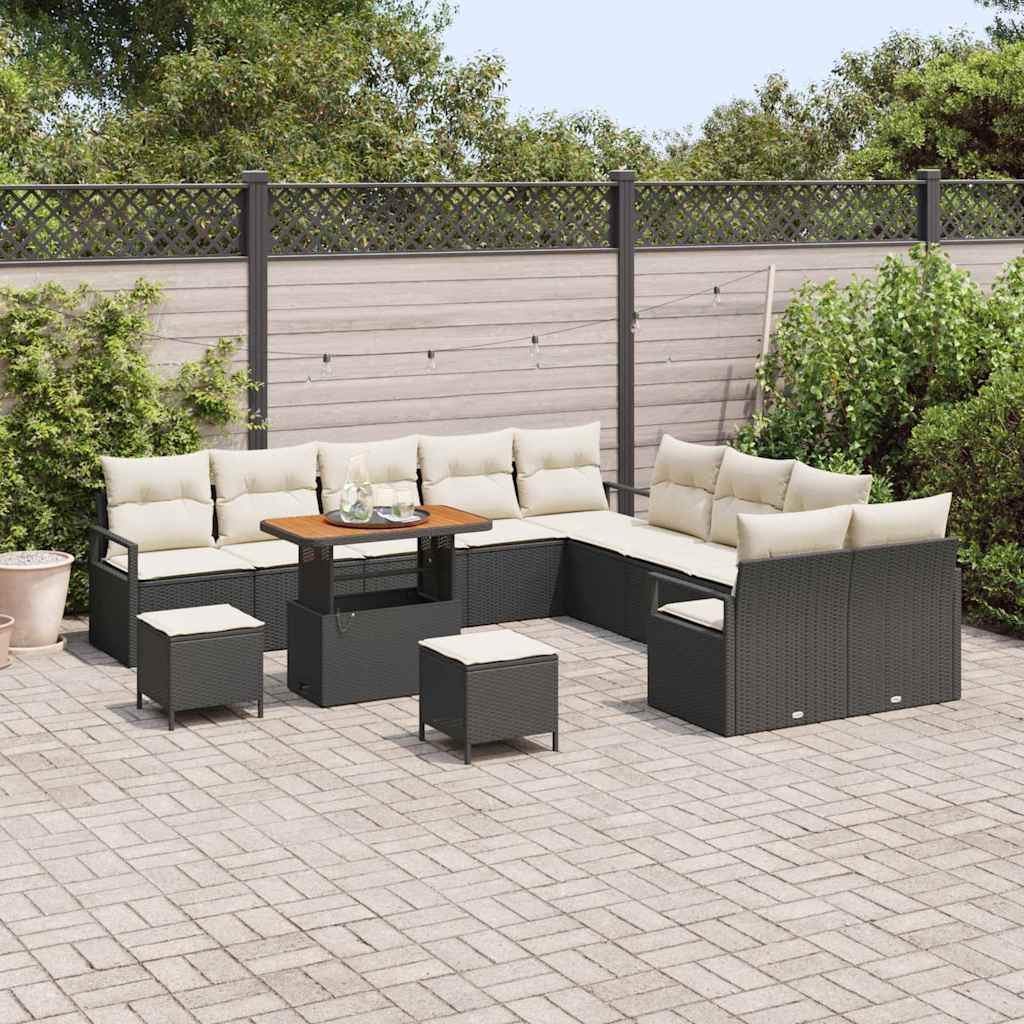 Tuinbankenset met kussen 13 pcs Zwart poly rattan is nu te koop bij PeponiXL, paradijselijk wonen!