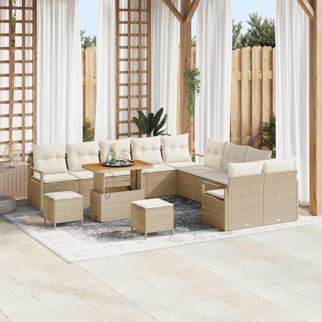 Tuinbankenset met kussen 13 pcs Beige poly rattan is nu te koop bij PeponiXL, paradijselijk wonen!