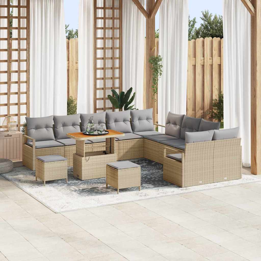 Tuinbankenset met kussen 13 pcs Beige poly rattan is nu te koop bij PeponiXL, paradijselijk wonen!