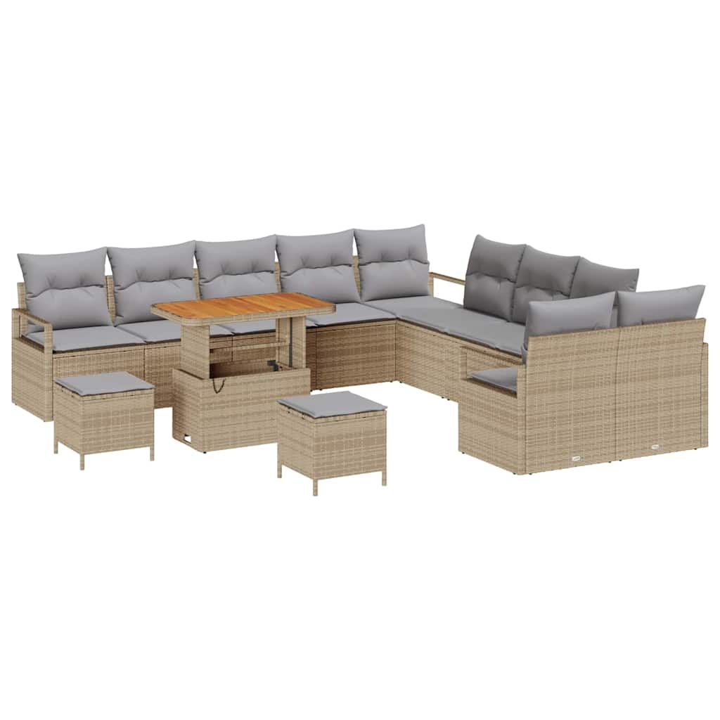 Tuinbankenset met kussen 13 pcs Beige poly rattan is nu te koop bij PeponiXL, paradijselijk wonen!