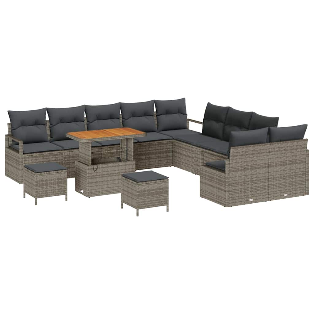 Tuinbankenset met kussen 13 pcs Grijs poly rattan is nu te koop bij PeponiXL, paradijselijk wonen!