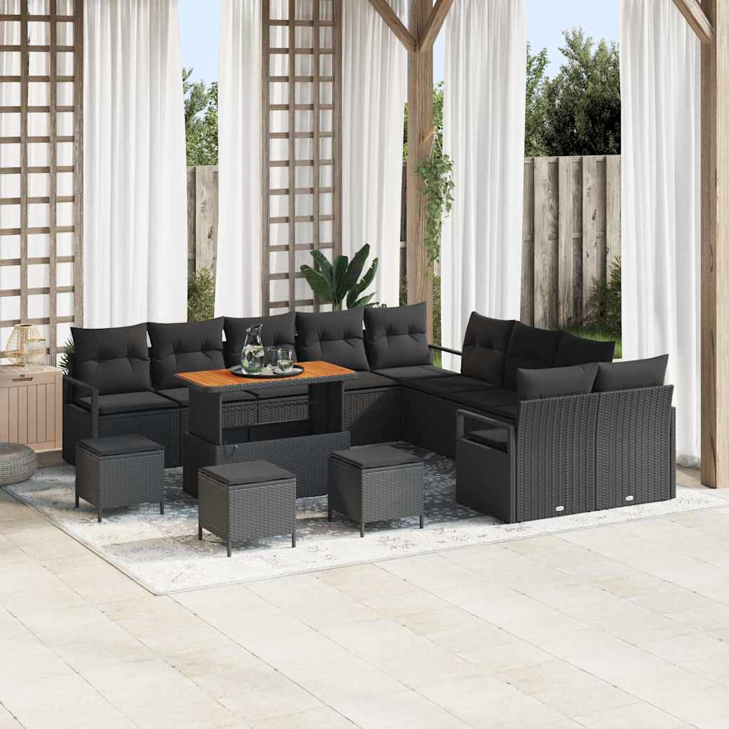 Tuinbankenset met kussen 14 pcs Zwart poly rattan is nu te koop bij PeponiXL, paradijselijk wonen!