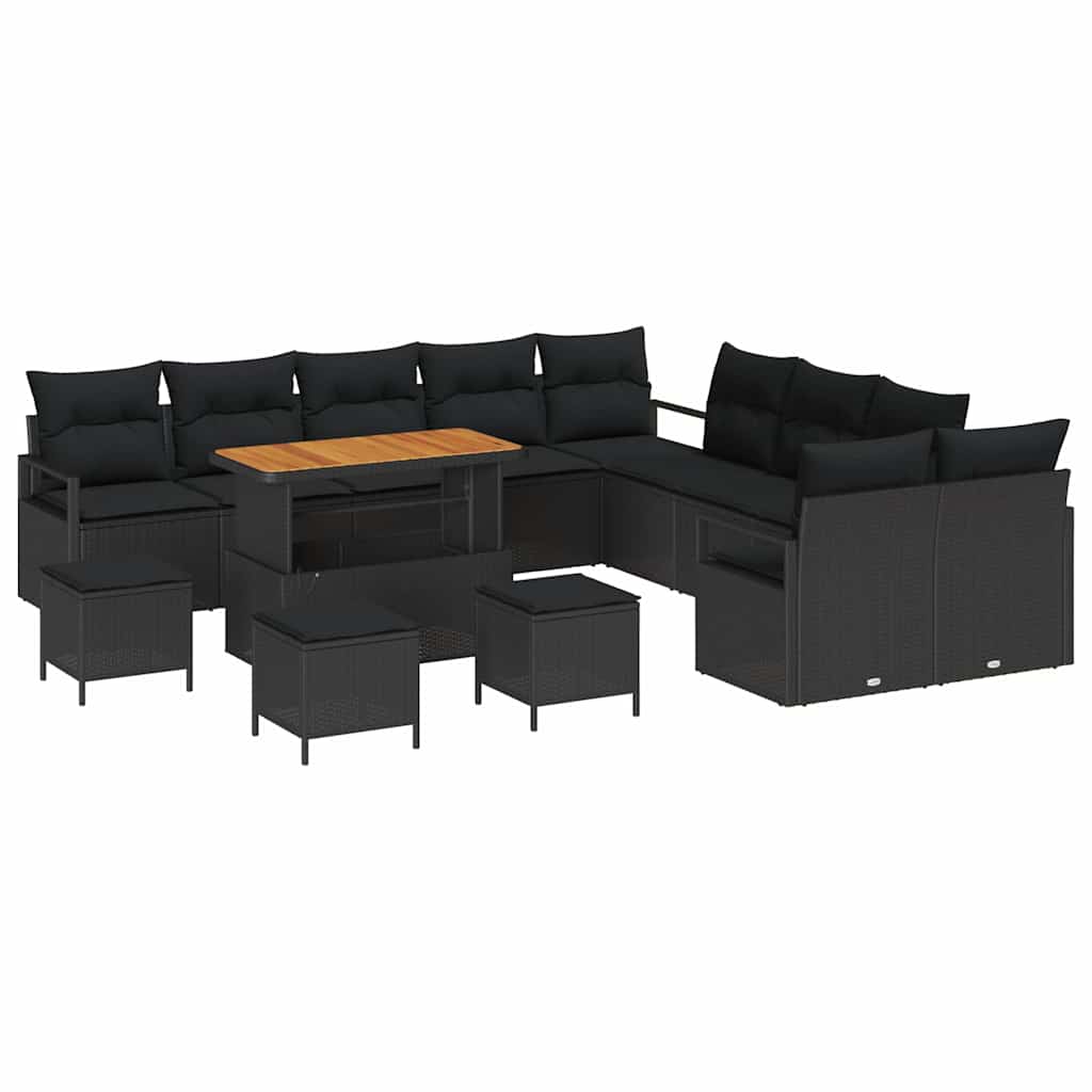 Tuinbankenset met kussen 14 pcs Zwart poly rattan is nu te koop bij PeponiXL, paradijselijk wonen!