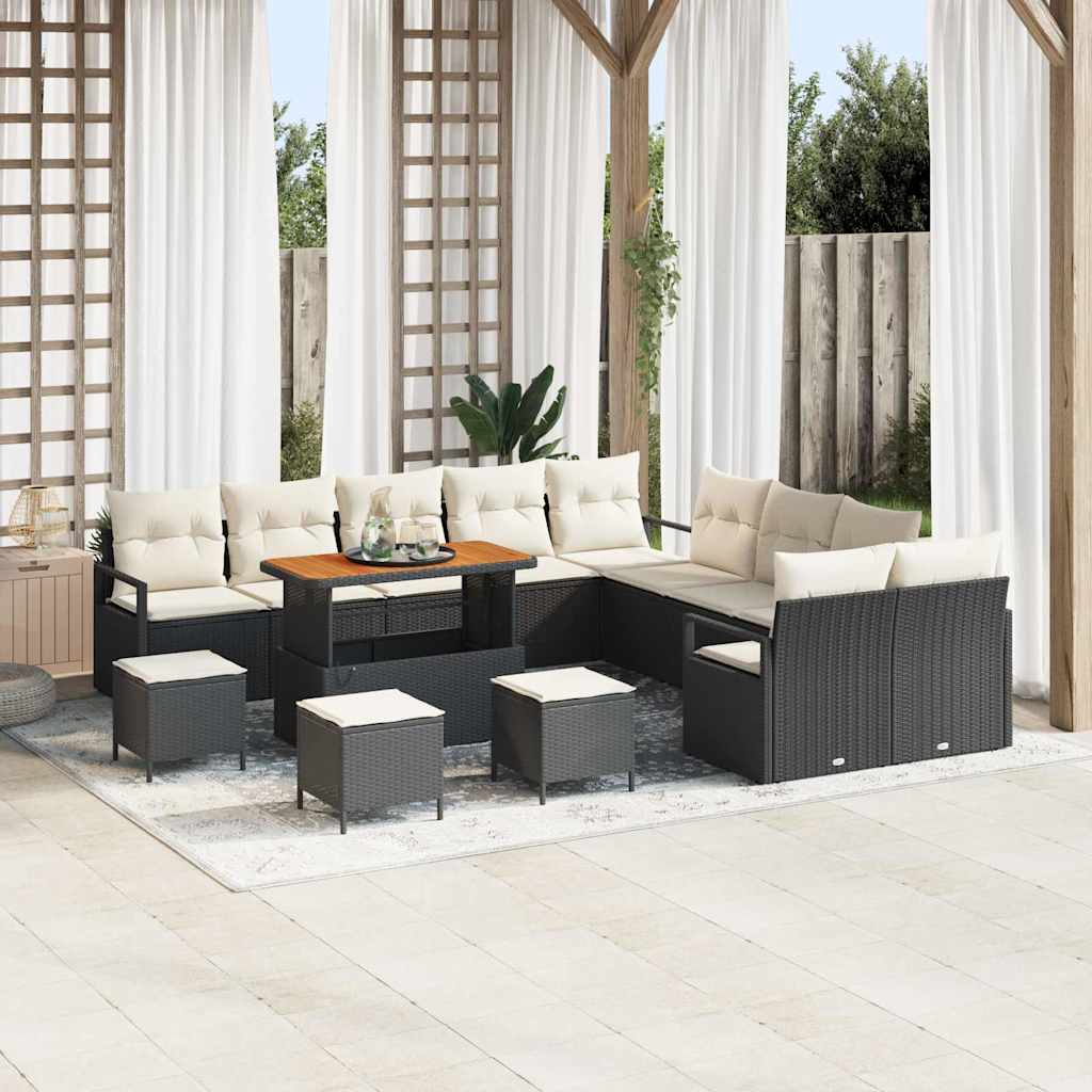 Tuinbankenset met kussen 14 pcs Zwart poly rattan is nu te koop bij PeponiXL, paradijselijk wonen!