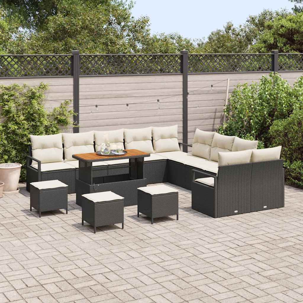 Tuinbankenset met kussen 14 pcs Zwart poly rattan is nu te koop bij PeponiXL, paradijselijk wonen!