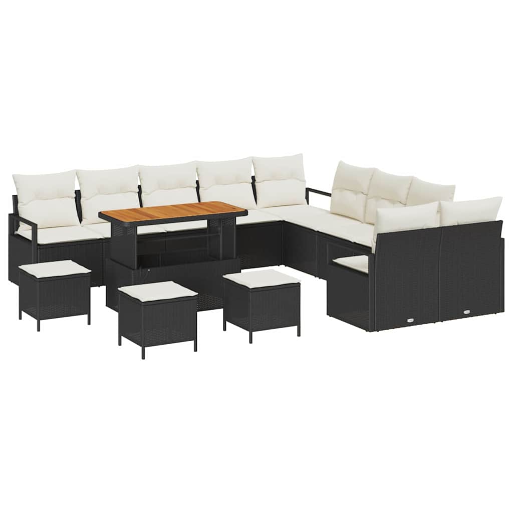 Tuinbankenset met kussen 14 pcs Zwart poly rattan is nu te koop bij PeponiXL, paradijselijk wonen!