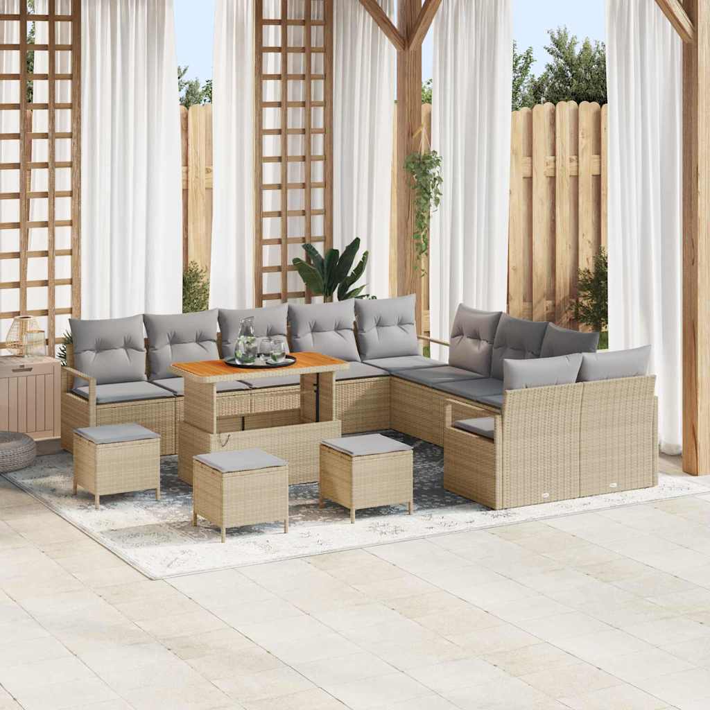 Tuinbankenset met kussen 14 pcs Beige poly rattan is nu te koop bij PeponiXL, paradijselijk wonen!