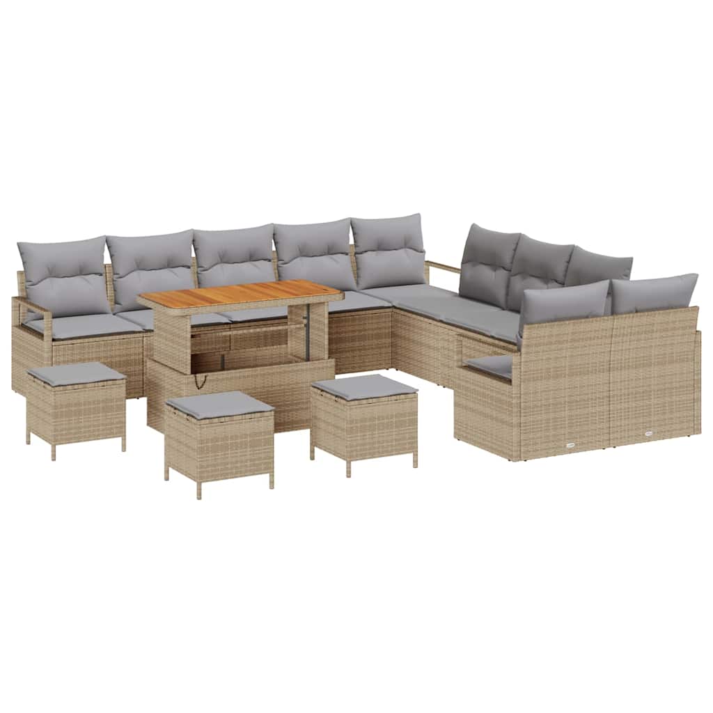 Tuinbankenset met kussen 14 pcs Beige poly rattan is nu te koop bij PeponiXL, paradijselijk wonen!
