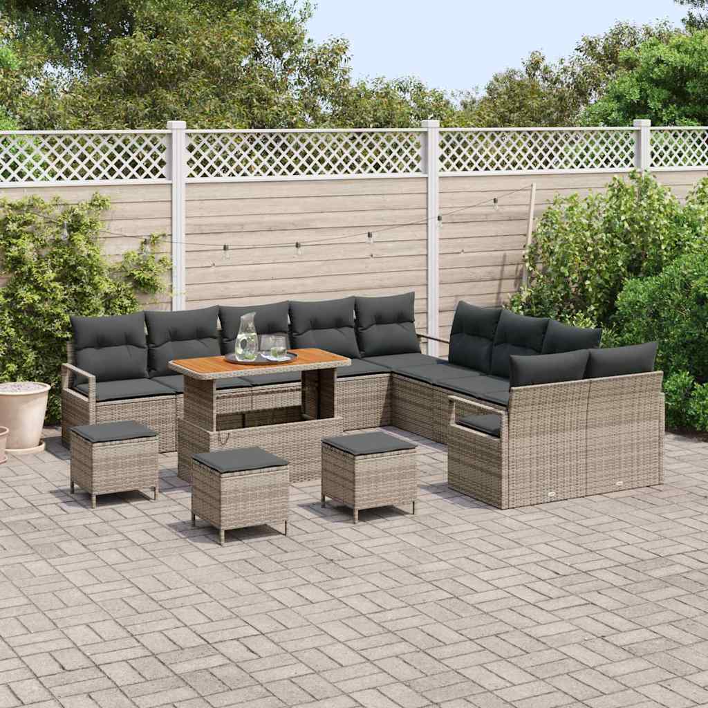 Tuinbankenset met kussen 14 pcs Grijs poly rattan is nu te koop bij PeponiXL, paradijselijk wonen!