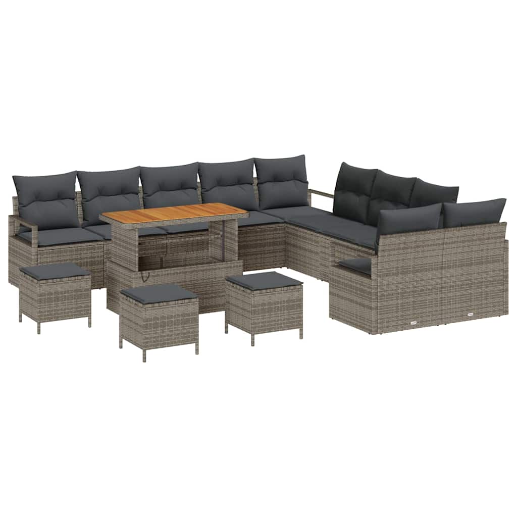 Tuinbankenset met kussen 14 pcs Grijs poly rattan is nu te koop bij PeponiXL, paradijselijk wonen!