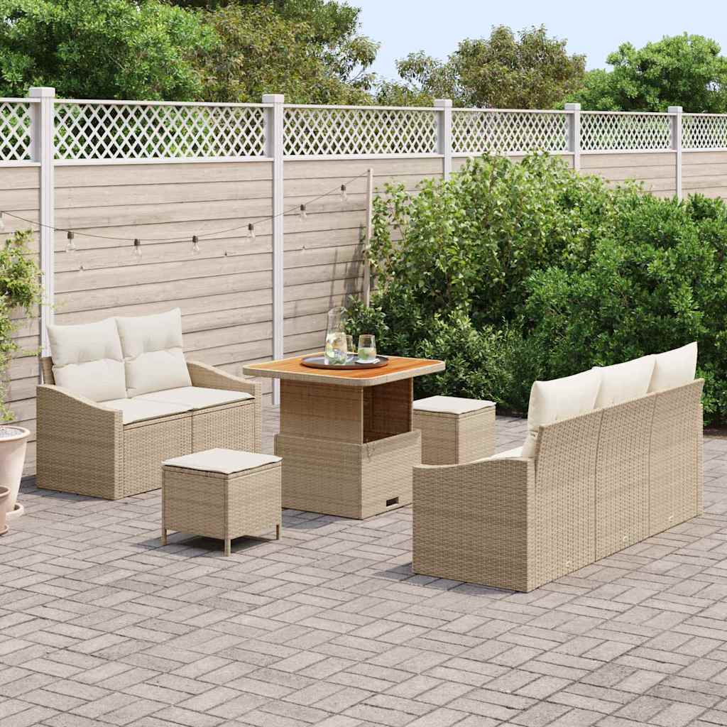 Tuinbankenset met kussen 8 pcs Beige poly rattan