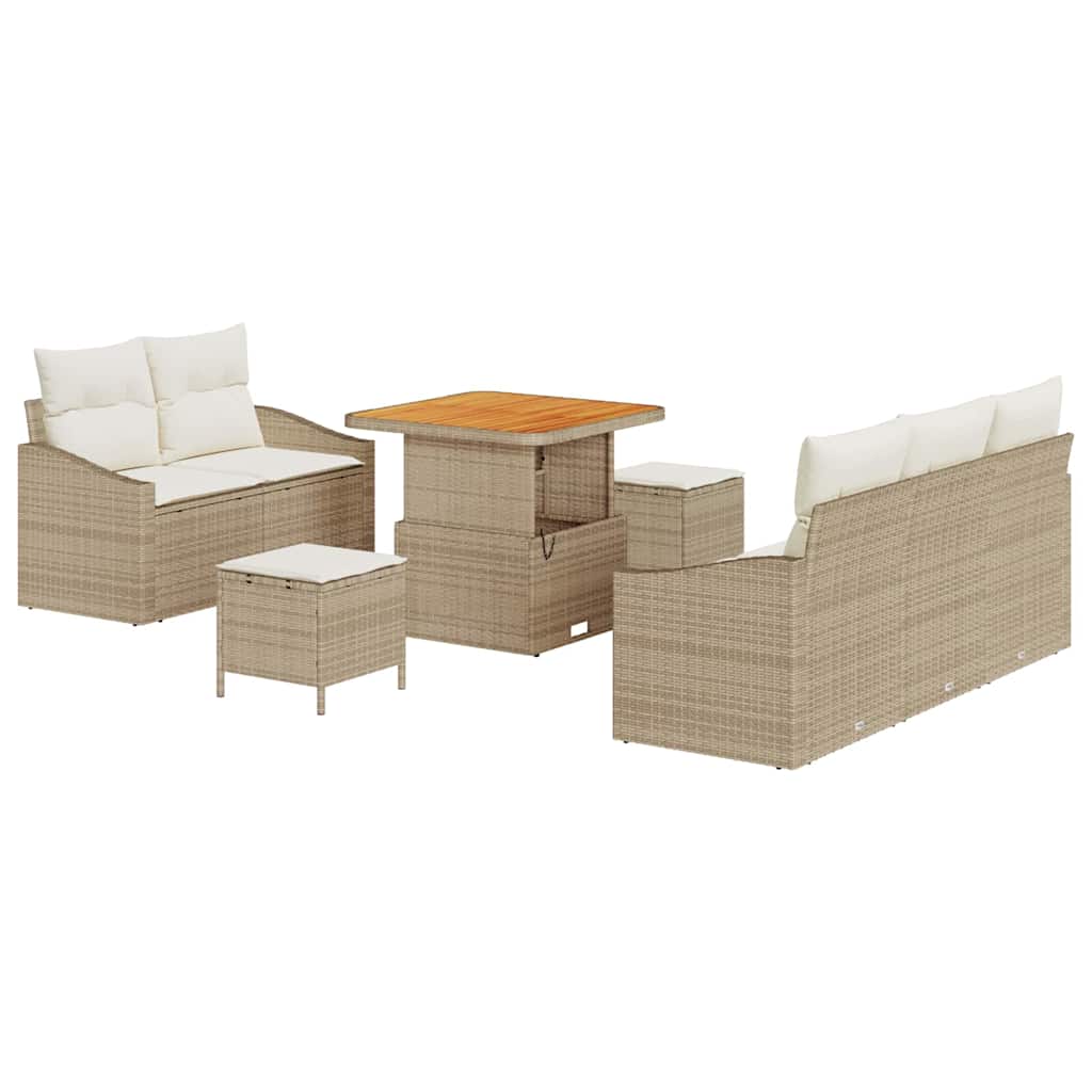 Tuinbankenset met kussen 8 pcs Beige poly rattan